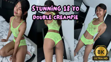 Super Hot 18 Year Old Asian Double Creampie